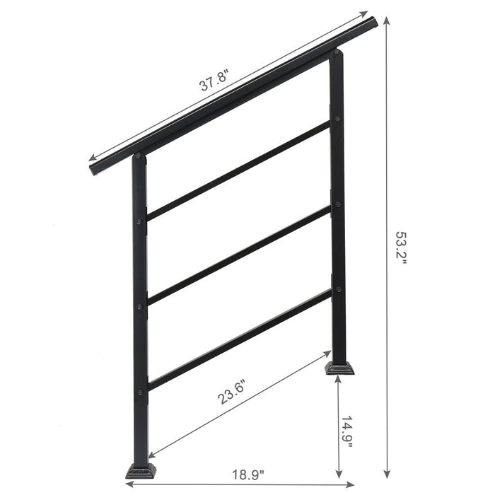 Handrails for Outdoor Steps, Wrought Iron Handrail Fits 1 or 3 Steps, Transitional Handrail with Installation Kit, Black