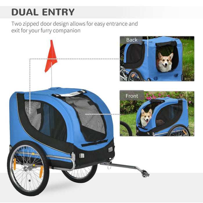 PawHut Steel Dog Bike Trailer Pet Cart Carrier for Bicycle Kit Water Resistant Travel Blue and Black