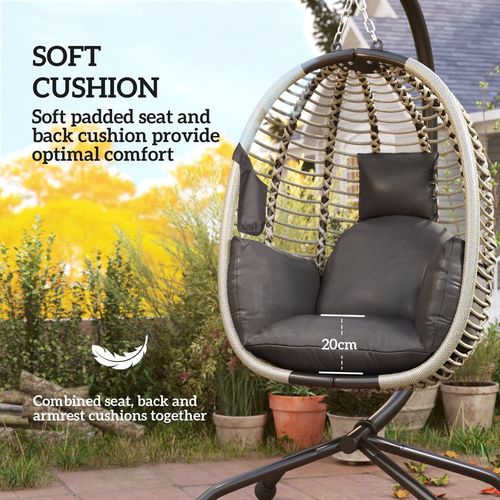 Outsunny Hanging Swing Chair w/ Thick Cushion, Hanging Chair, Dark Grey