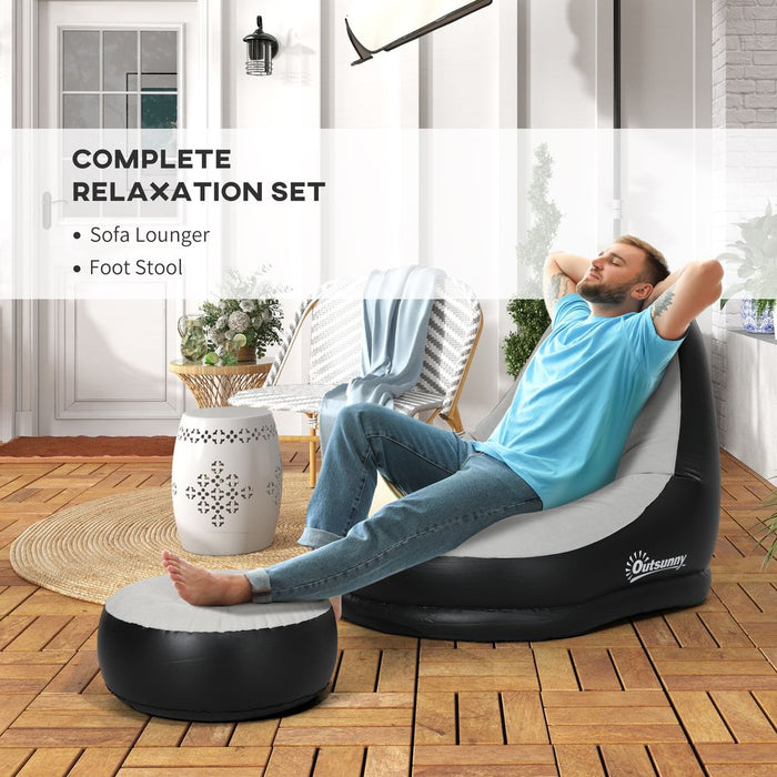 Inflatable Gaming Chair & Foot Stool - Grey, High Quality