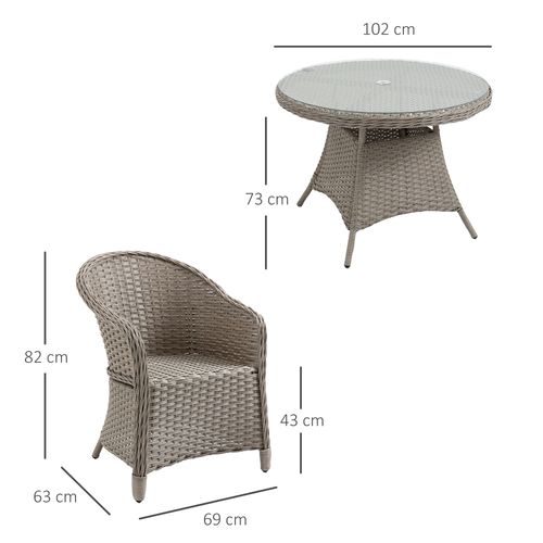 5 Pieces Outdoor Patio PE Rattan Dining Set, Four Seater , Grey