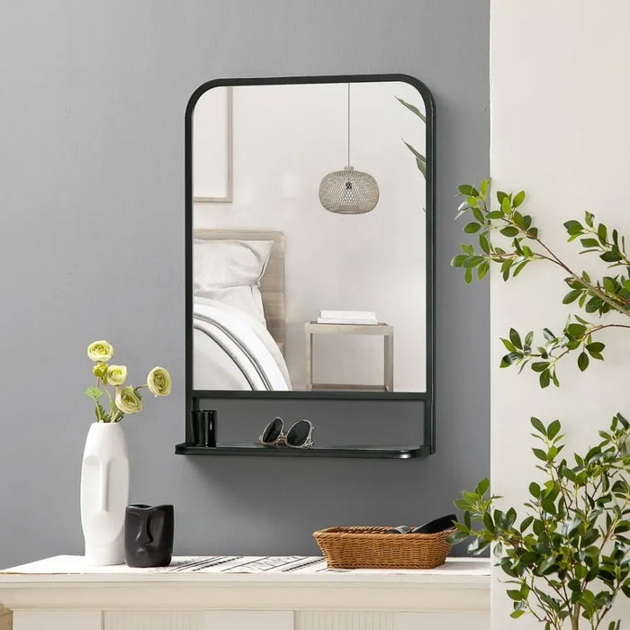 Modern 70x50cm Wall Mirror with Shelf for Living Room, Bedroom - Square Design