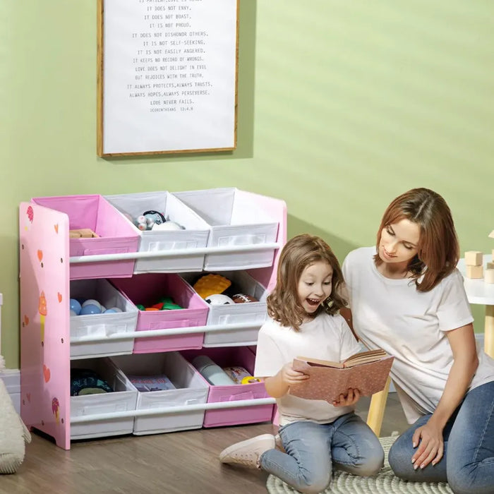 Kids Storage Unit with 9 Removable Storage Baskets for Nursery Playroom, Pink