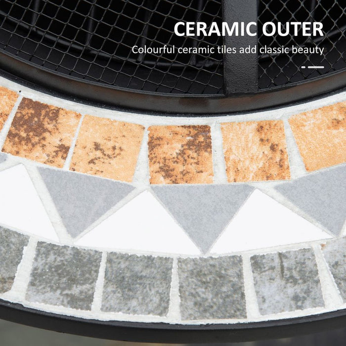 60cm Outdoor Fire Pit Table | Mosaic Outer | Spark Screen | Fire Poker