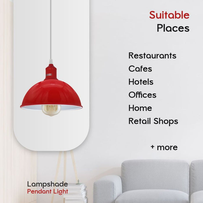 2Pack Dome Shaped Red Loft Style Sturdy Metal Lamp Shade Pendant Lights 21cm Bottom Spray Painted Finish Inner White