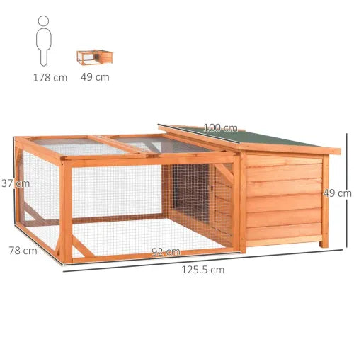 Wooden Rabbit Hutch with Run Small Animal Guinea Pig House 125.5 x 100 x 49cm
