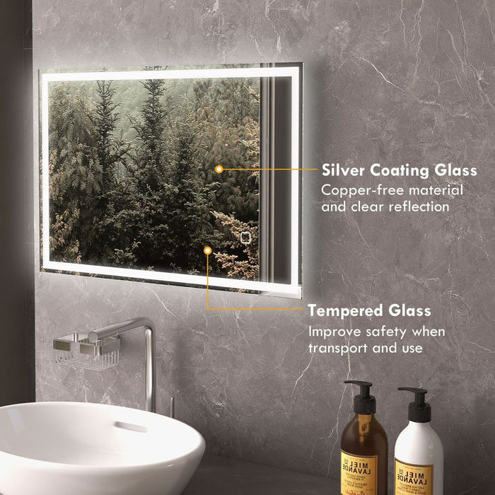 kleankin Illuminated Bathroom Mirror with LED Lights, 3 Colours, Defogging Film