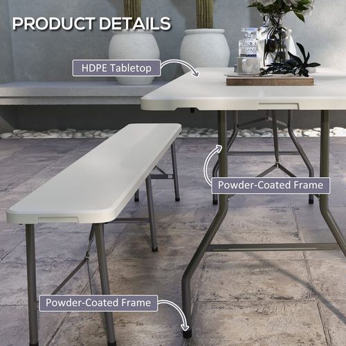 Outsunny Folding Garden Table, Patio Table with Metal Frame, White