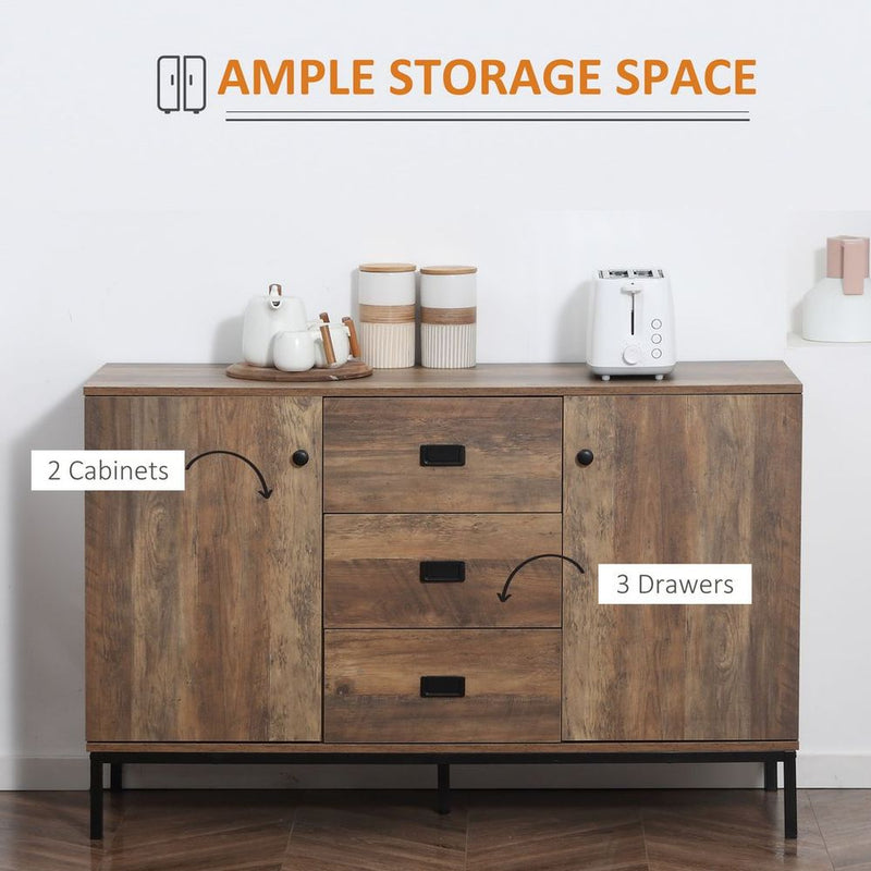 HOMCOM Industrial Sideboard, Storage Cabinet, Accent Cupboard Distressed Brown