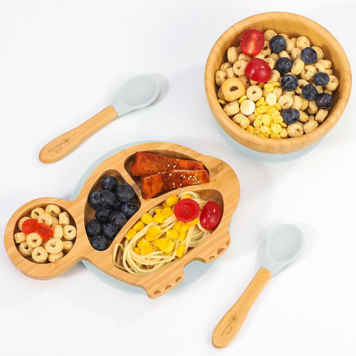 VINSANI BAMBOO TURTLE PLATE SET: Non-Slip Suction Base | BPA-Free Silicone | Eco-Friendly & Easy to Clean