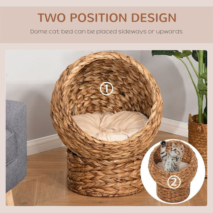 Luxury Wicker Cat House with Raised Bed - 42x33x52cm