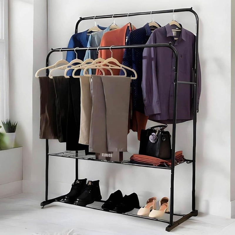 Maximize Storage Space with Black Double Clothes Rail
