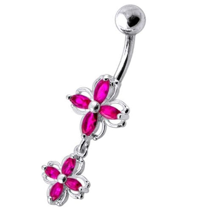 Fancy Silver Dangling  Jeweled SS Banana Navel Ring