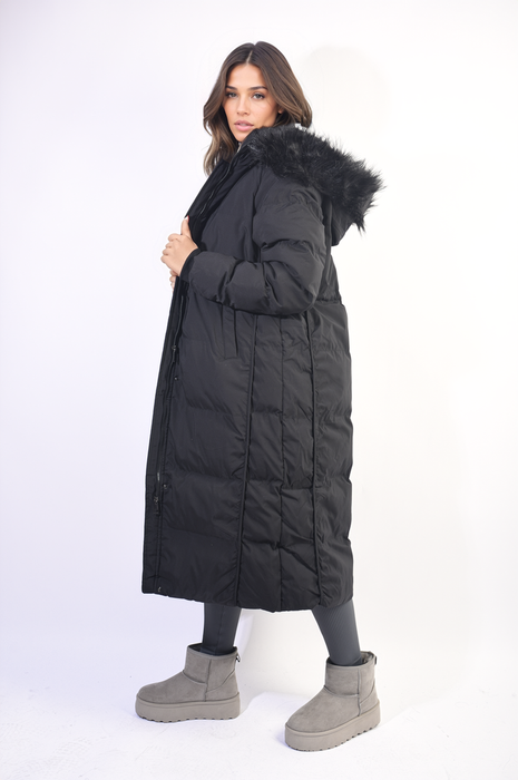 Luxury Longline Faux Fur Hooded Puffer Jacket