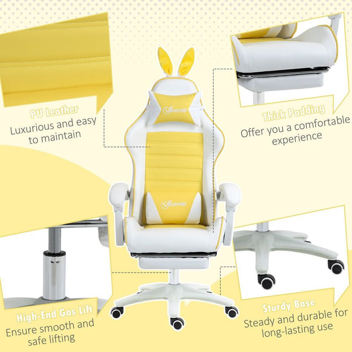 Vinsetto Racing Style Gaming Chair with Footrest Removable Rabbit Ears, Yellow