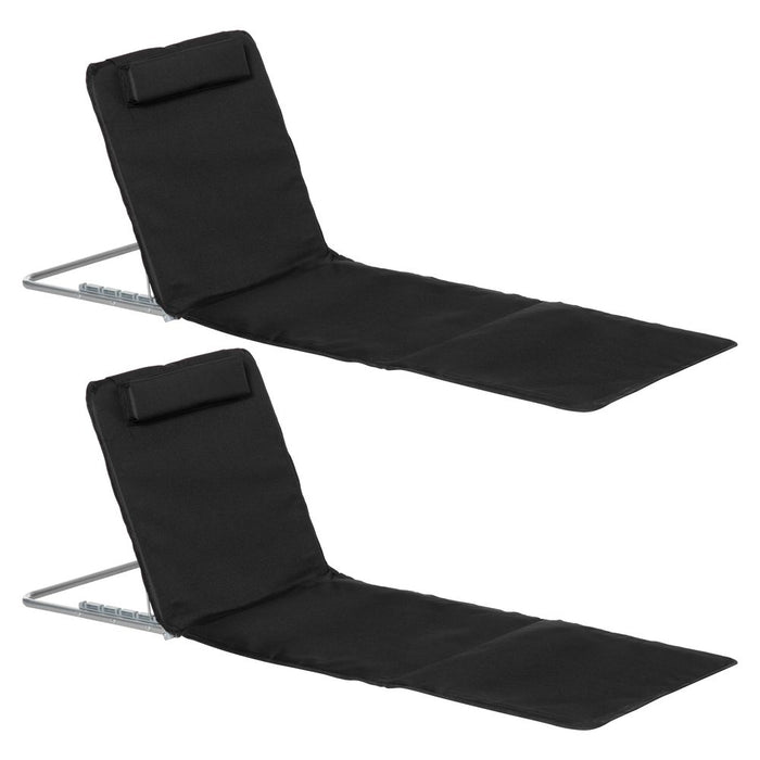 Outsunny 2-Piece Outdoor Beach Reclining Chair Set - Steel Frame, Pillow - Black