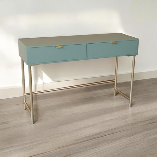 120CM GREEN WOODEN 2 DRAWER SIDE TABLE