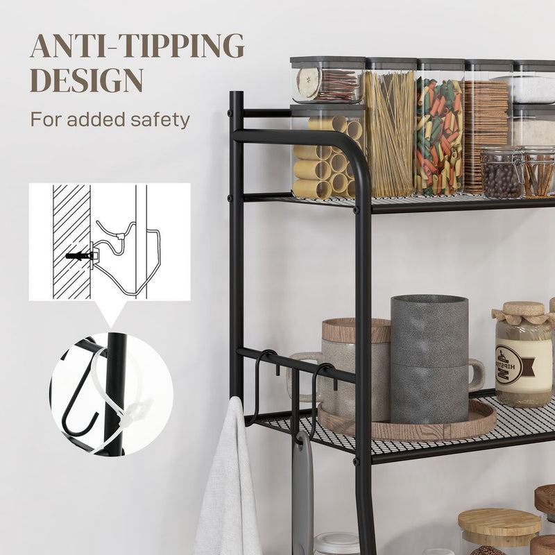 HOMCOM 5-Tier Kitchen Storage Unit, Microwave Stand with Open Shelves and Hooks