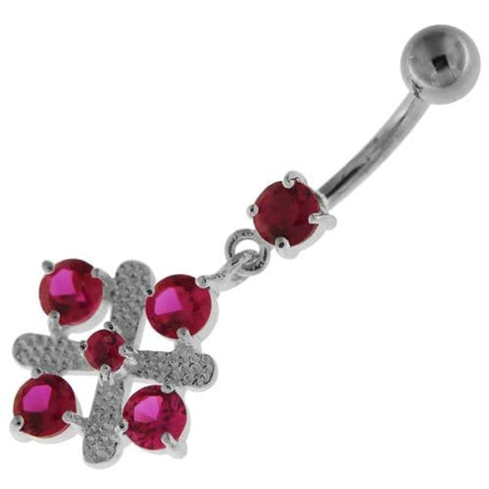 Fancy Jeweled Sterling Silver Navel Belly Button Bar