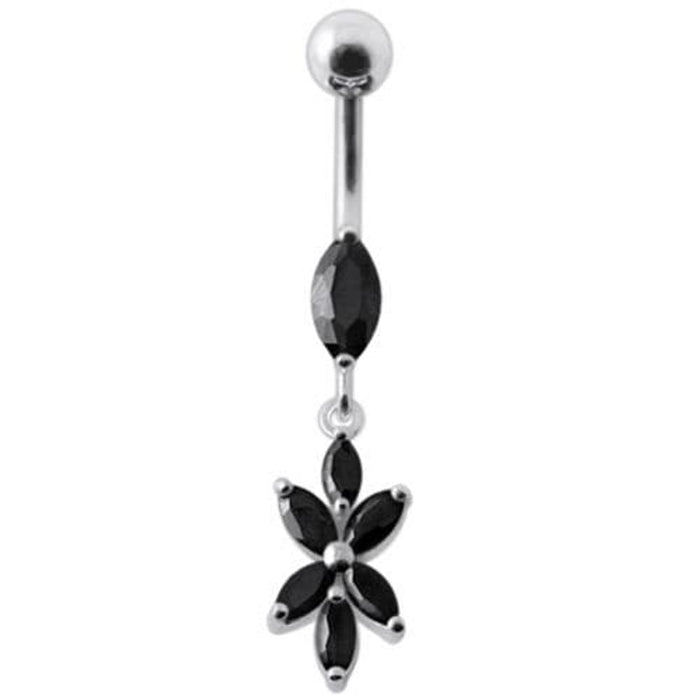 Fancy Flower Dangling Navel Ring Body Jewelry