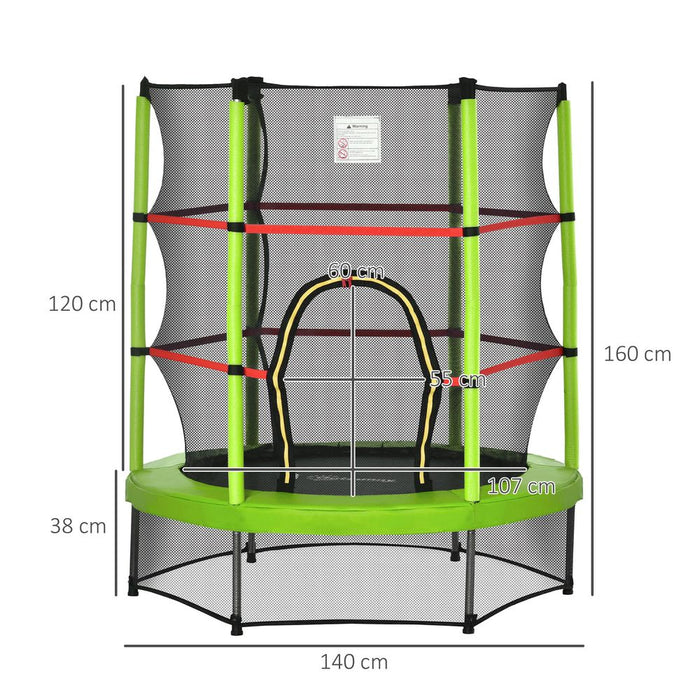 HOMCOM 4.6FT/55 Inch Kids Trampoline Indoor Round Bouncer Rebounder w/Enclosure Net, Steel Frame, for Ages 3-6 Years - Green