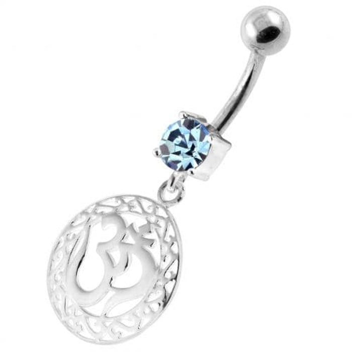 Ohm in a Floral Cut out 925 Sterling Silver Navel Bar