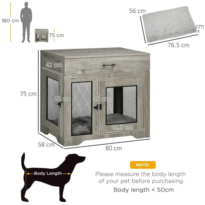 Double-Door Dog Kennel Furniture Pet Crate, for Medium Dogs, Indoor Use - Grey