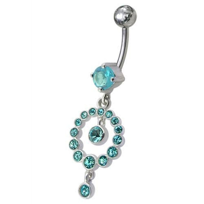 CZ Gem Round Ball Dangling Belly Ring Navel Body Piercing Jewelry