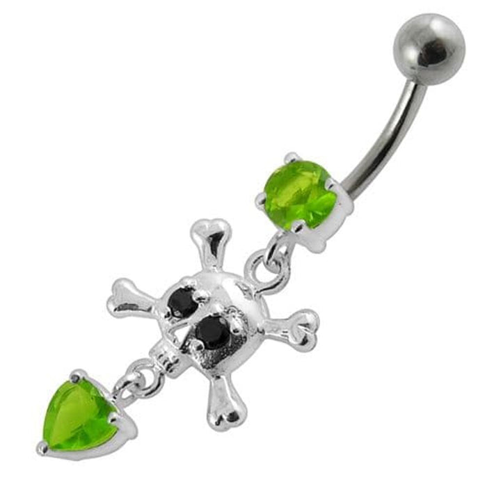 Jeweled Fancy Silver Dangling Banana Bar Navel Body Jewelry Ring