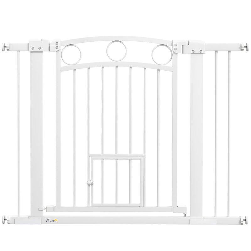 PawHut Stair Gate with Cat Door, Adjustable Width 76-104cm & 77cm Tall