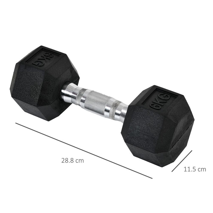 HOMCOM Rubber Dumbbell Sports Hex Weights Sets Home Gym Fitness Hexagonal Dumbbells Kit Weight Lifting Exercise (2 x 6kg)