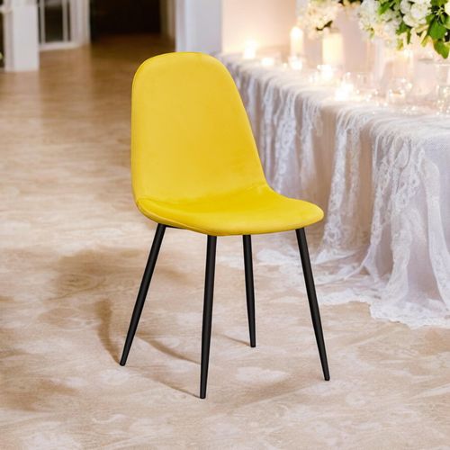 YELLOW FABRIC CHAIR BLACK METAL LEGS