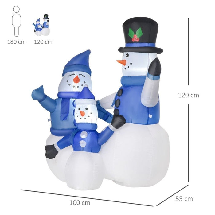 Christmas Inflatable Snowman Family of 3 Blue and White 100W x 55D x 120H cm