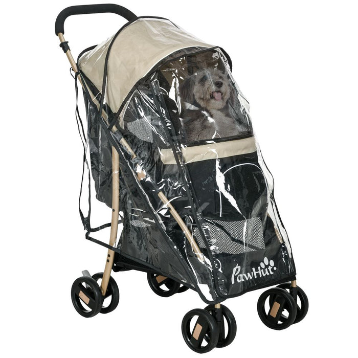 PawHut Pet Stroller - XS/S Dogs w/ Rain Cover - Khaki