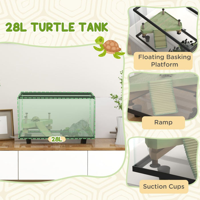 PawHut Turtle Tank 28L Glass Turtle Aquarium w/ Easy-Drain 45 x 25 x 29cm