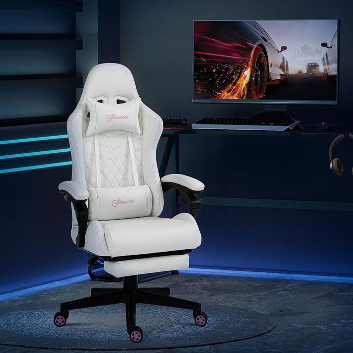 Premium White Racing Gaming Chair: PU Leather, Recliner, Home Office