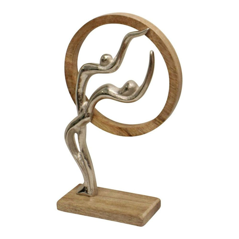 Stylish Abstract Ornament: Silver Couple | Wooden Circle | 31cm