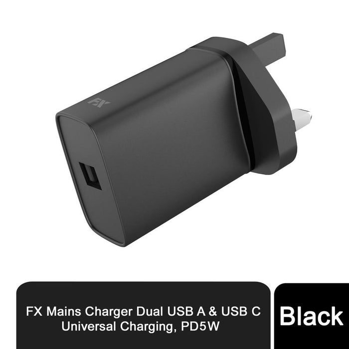 FX Mains Charger USB 1A | Compatible for USB Devices | Black | Lightweight & Compact