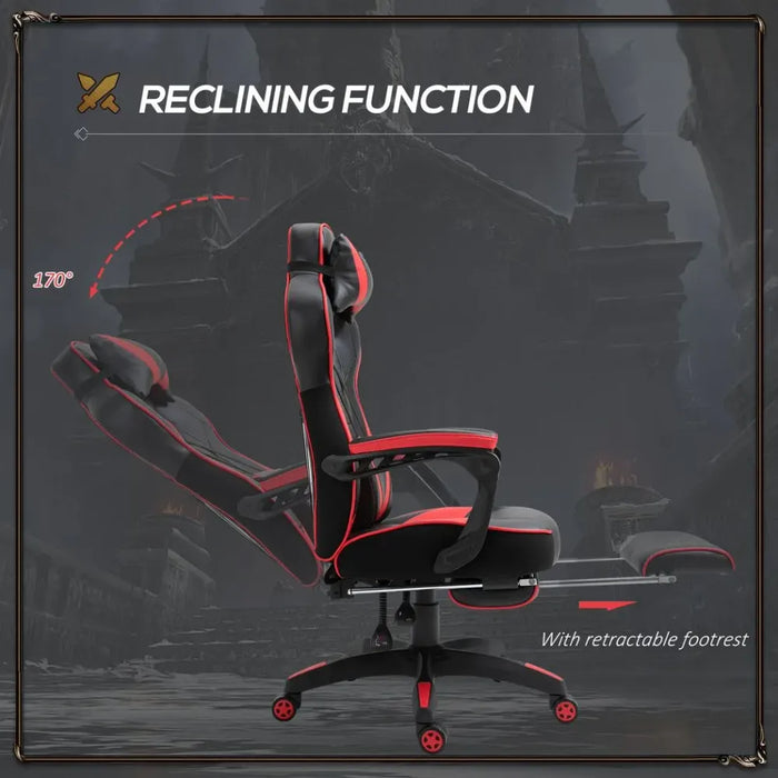 Gaming Chair Ergonomic Reclining w/ Manual Footrest Wheels Stylish Office Red