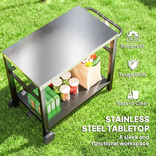 Outsunny Outdoor BBQ Table with Shelf, Outdoor Kitchen, Charcoal Grey