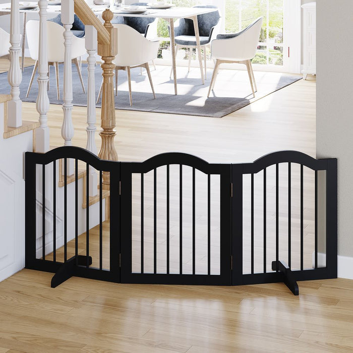 Premium Foldable Wood Dog Gate - Sturdy Panels, Support Feet, Safety Barrier - Black