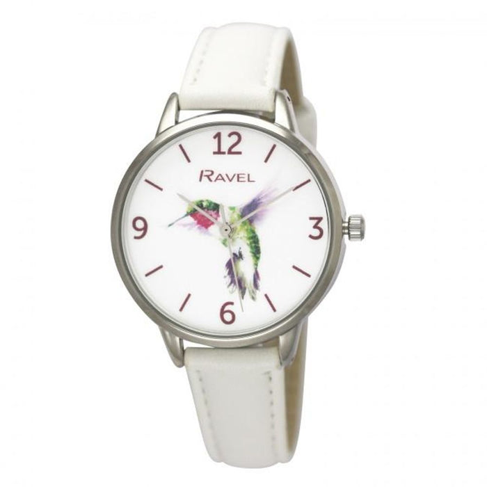 Ravel Ladies Hummingbird Leather Strap Watch - White RF010.4