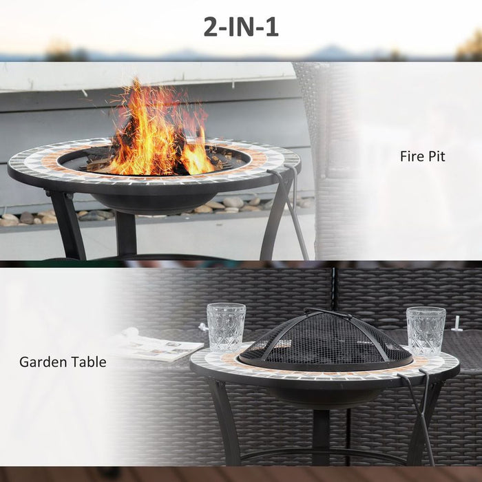 60cm Outdoor Fire Pit Table | Mosaic Outer | Spark Screen | Fire Poker