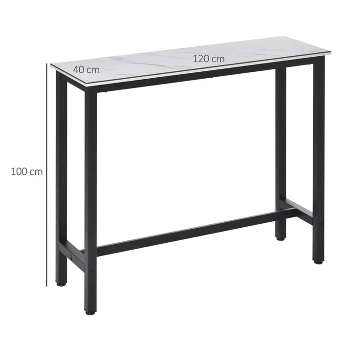 Adjustable Footpad Bar Table: White & Black Marble Grain, Sturdy Construction, Versatile & Stylish - 120W x 40D x 100Hcm