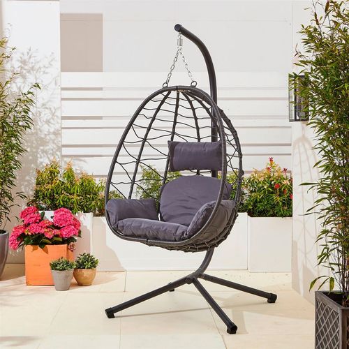 Neo Grey Garden Swing Hanging Egg Chair With Cushions