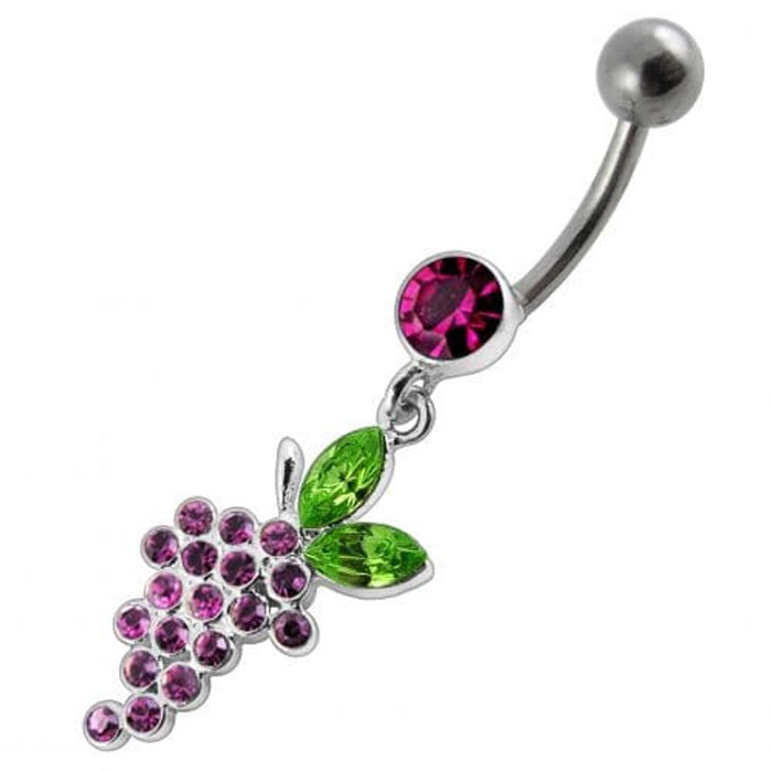 Fancy grapes Jeweled Dangling Curved Bar Belly Ring