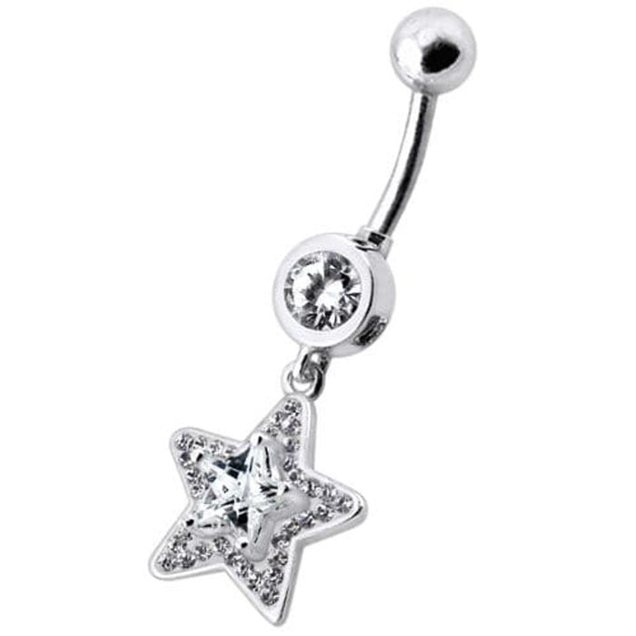 Fancy Jeweled Star Dangling Banana Bar Navel Ring