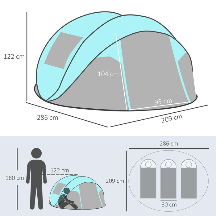 Outsunny 4 Person Camping Tent: Pop-up Design, Mesh Vents, Dark Blue - Perfect for Hiking & Family Trips