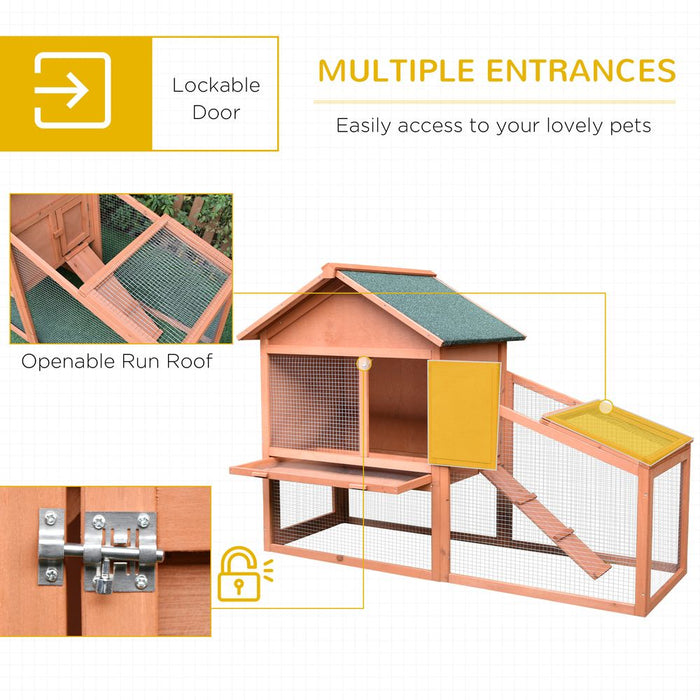 Premium 2 Tier Wood Rabbit Hutch - Waterproof Roof & Ramp - 144 x 64.5 x 100 cm