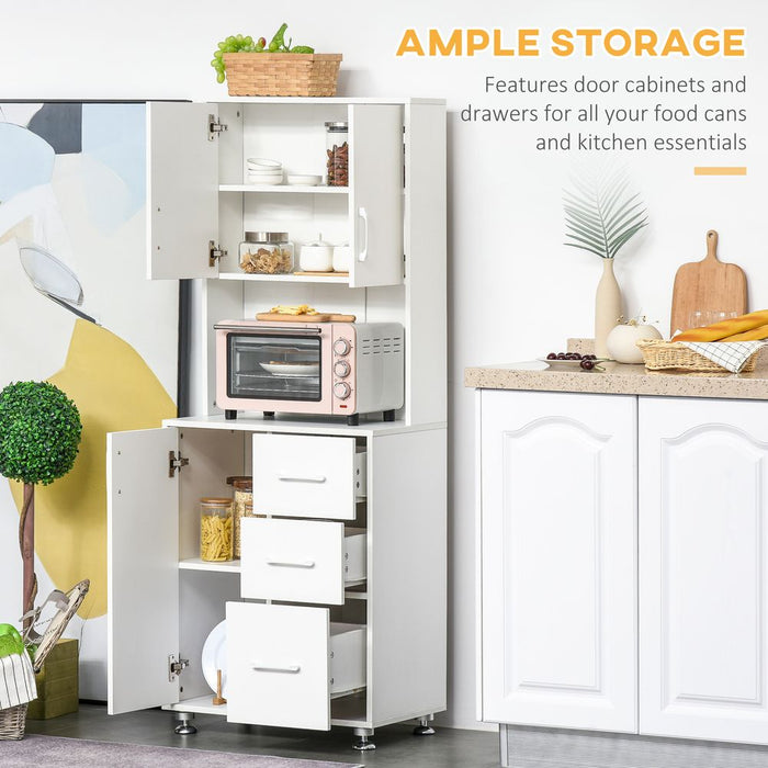 Premium Kitchen Buffet Storage, 2 Cabinets, 3 Drawers, 60x40x150cm, High-Quality White Finish